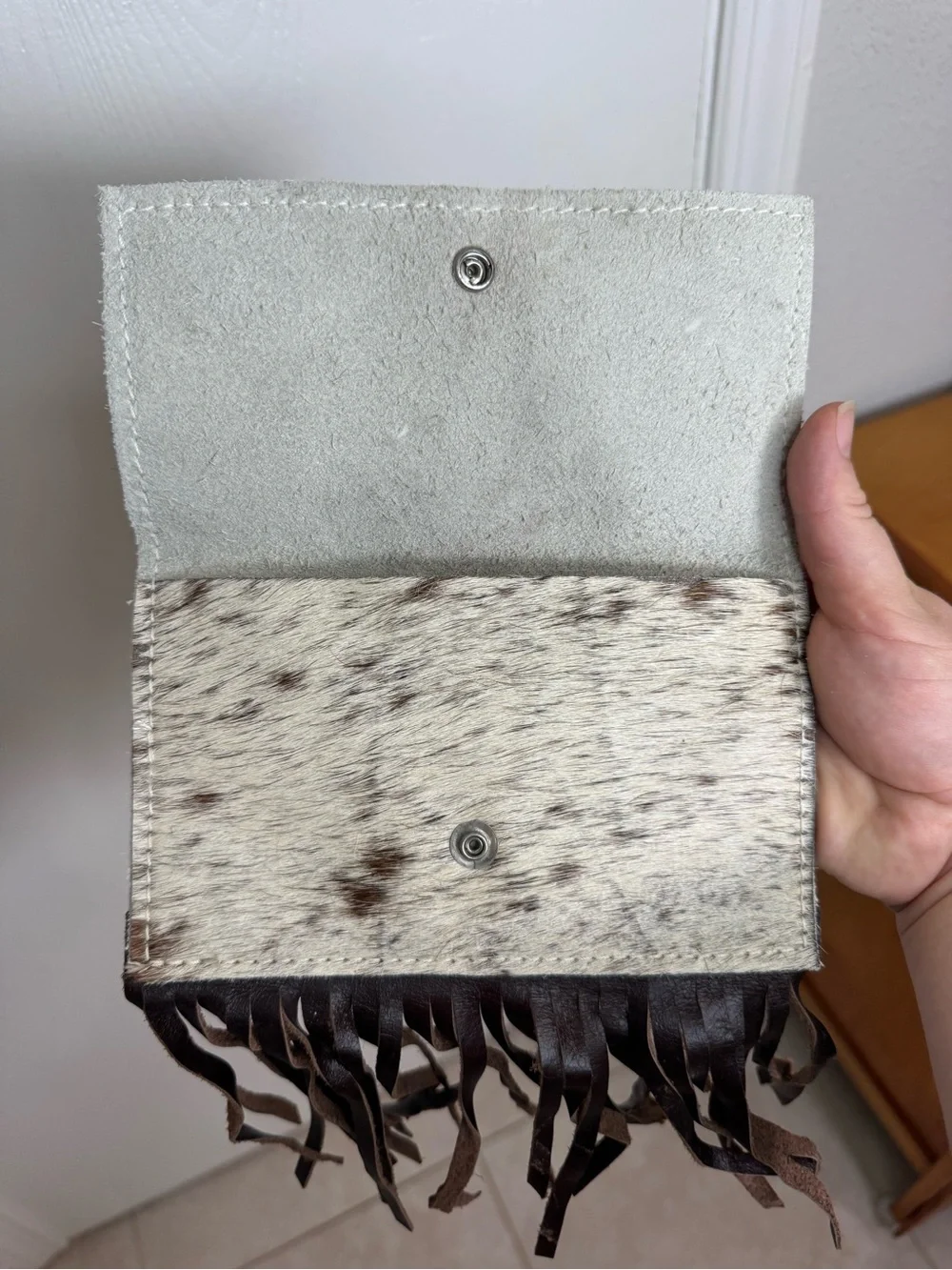 Western Cowhide Fringe Clutch/Wallet Brown & White Cowboy Country Nashville Fun